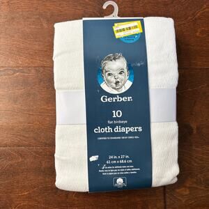 Gerber Flat Bullseye Cloth Diapers White NEW Lot of 10 100% Cotton 24" x 27"